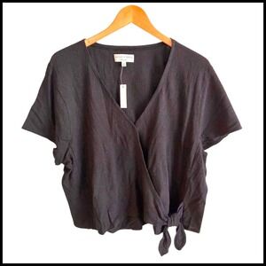 Texture & Thread Madewell Wrap Top Tie Front V Neck Short Sleeve Blouse 2X NWT
